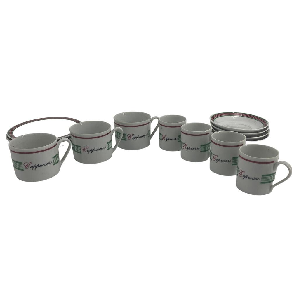 SET 7 Cups & 7 Saucers Crown Porcelain Prestige Demitasse Cappuccino/Espresso